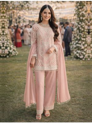 Pastel Pink Georgette Premium Ready To Wear Pakistani Suit FABSL22460