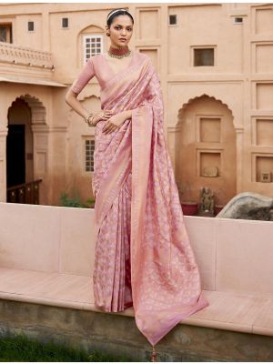 Pastel Pink Viscose Silk Saree With Brocade Weaving