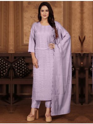Pastel Purple Chanderi Cotton Readymade Salwar Kameez FABSL21971