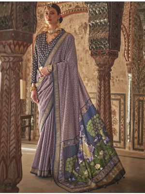 Pastel Purple Viscose Silk Saree With Weaving And Dew Drop Print