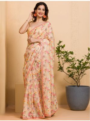 Pastel Yellow Chinon Digital Printed Party Wear Saree FABSA22143