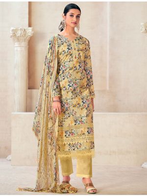Pastel Yellow Pure cotton Salwar Kameez With Crosio Lace small FABSL21603