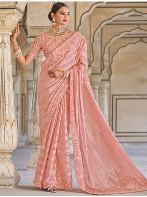 Peach Fancy Embroidered Saree With Moti Work