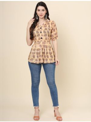 peach orange pure cotton printed short kurti fabku20911