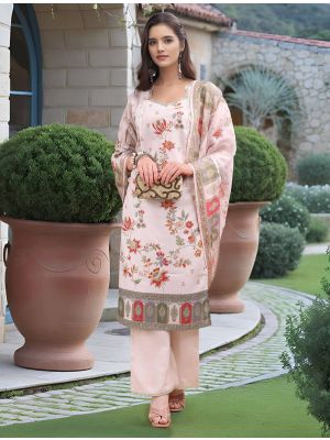 Peachy White Linen Elegant Ready To Wear Salwar Kameez FABSL22309