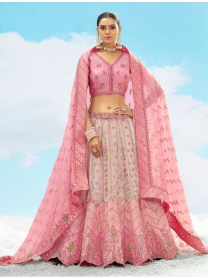 Pink Beige Silk Premium Designer Lehenga small FABLE20445