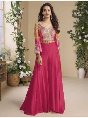 pink chinon ready to wear top with bottom and jacket small fabku21145