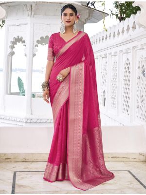 Pink Chinon Saree With Woven Zari Work