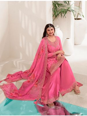 Pink Chinon Semi Stitched Sequined Palazzo Suit small FABSL21875