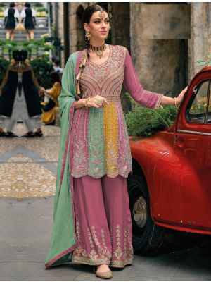 Pink Chinon Semi Stitched Sharara Style Palazzo Suit small FABSL21713