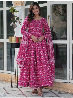 Pink Cotton Printed Ready To Wear Salwar Kameez FABSL22140
