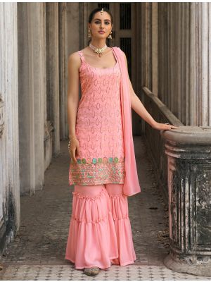 Pink Georgette Sequined Readymade Sharara Suit FABSL21848