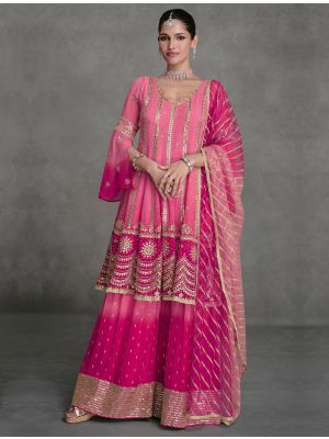 Pink Georgette Stitched Palazzo Suit In 42 Size FABSL21862