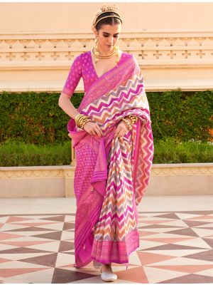 Pink Silk Saree With Woven Work And Digital Print