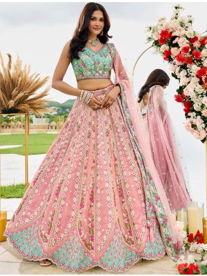 Pink Tissue Embroidered Designer Lehenga Choli small FABLE20508