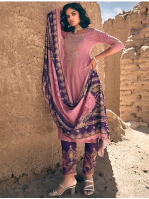 Pink Velvet Salwar Kameez With Cording Embroidery small FABSL21669