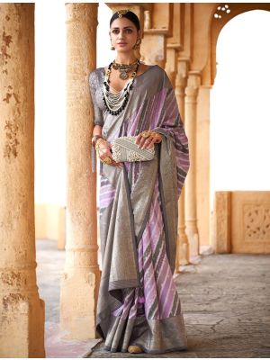 Pinkish Purple Viscose Silk Saree With Weaving And Foil Print