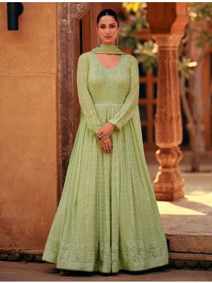 Pista Green Georgette Semi Stitched Designer Anarkali Suit small FABSL21837