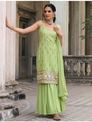 Pista Green Georgette Sequined Readymade Sharara Suit FABSL21851
