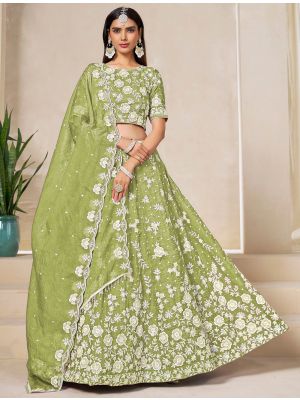 Pista Green Gold Crush Embroidered Lehenga Choli small FABLE20463