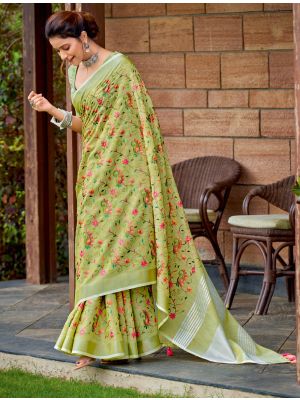 Pista Green Linen Elegant Saree