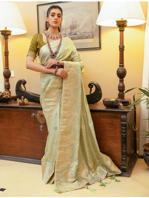 Pista Green Zari Woven Premium Satin Silk Saree