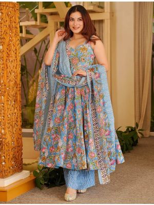 Powder Blue Muslin Elegant Ready To Wear Salwar Kameez FABSL22499