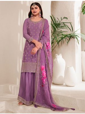 Purple Chinon Semi Stitched Sequined Palazzo Suit small FABSL21878