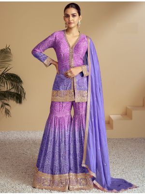 Purple Chinon Semi Stitched Sharara Suit small FABSL22038
