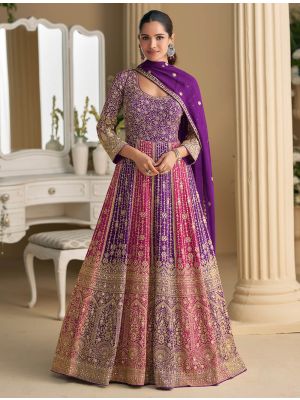 Purple Georgette Premium Ready To Wear Anarkali Suit small FABSL22454