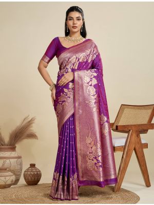 Purple Kanjivaram Art Silk Zari Woven Saree