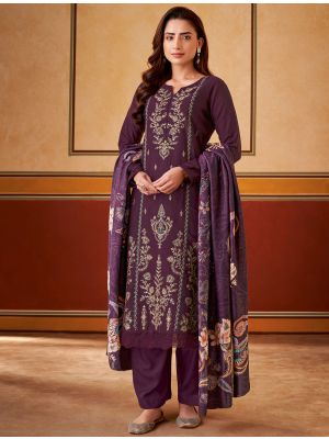 Purple Muslin Embroidered Salwar Kameez small FABSL22151