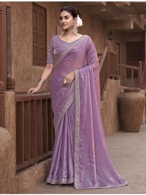 Purple Satin Silk Premium Saree With Stitched Blouse FABSA22549