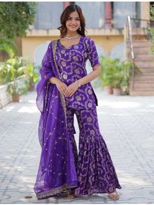 Purple Viscose Georgette Ready To Wear Sharara Suit FABSL22085