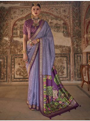 Purple Viscose Silk Saree With Weaving And Dew Drop Print