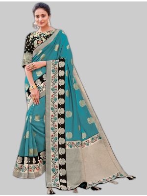Blue Weaved Silk Designer Saree small FABSA20037