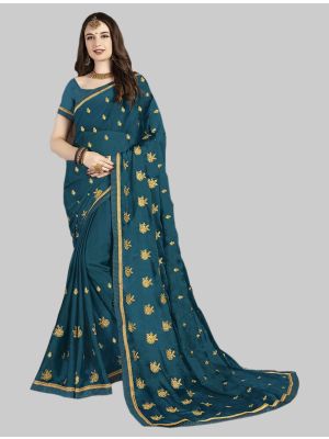 Cobalt Blue Satin Chiffon Designer Saree small FABSA20089