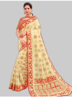 Cream Weaved Silk Designer Saree small FABSA20040