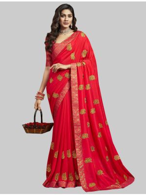 Dark Pink Soft Art Silk Designer Saree small FABSA20189