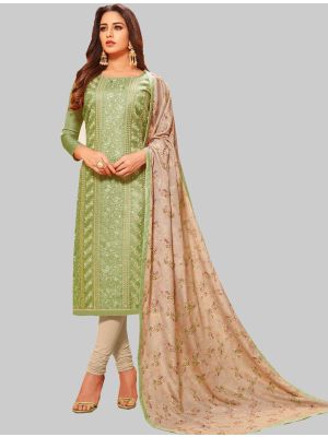 Light Green Satin Silk Straight Suit with Dupatta small FABSL20051