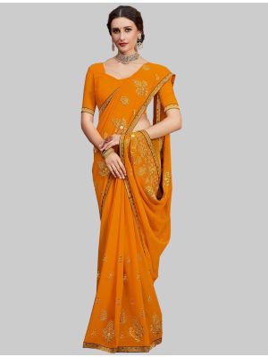 Musturd Yellow Georgette Designer Saree small FABSA20157