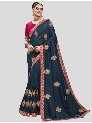 Navy Blue Soft Art Silk Designer Saree small FABSA20170