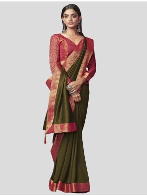 Olive Green Art Silk Designer Saree small FABSA20094