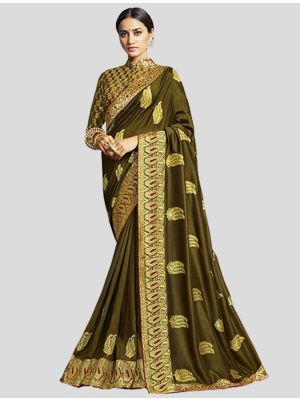 Olive Green Art Silk Designer Saree small FABSA20114