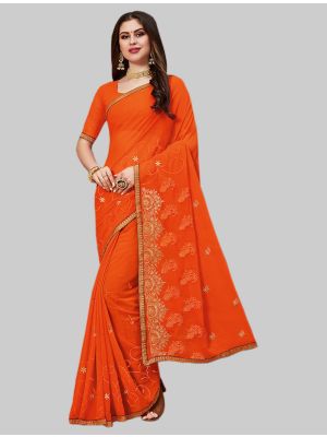Orange Georgette Designer Saree small FABSA20081