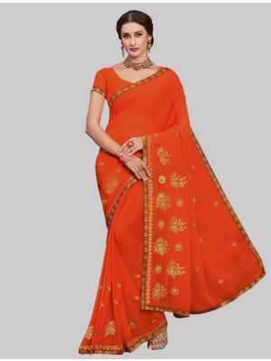 Orange Georgette Designer Saree small FABSA20154