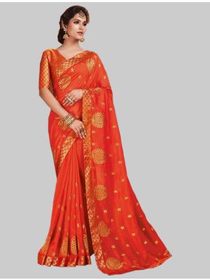 Orange Soft Art Silk Designer Saree small FABSA20113