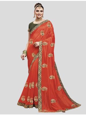 Orange Soft Art Silk Designer Saree small FABSA20175