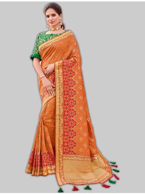 Orange Weaved Silk Designer Saree small FABSA20038