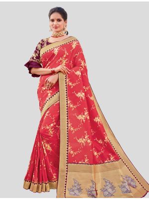 Pink Weaved Silk Designer Saree small FABSA20034